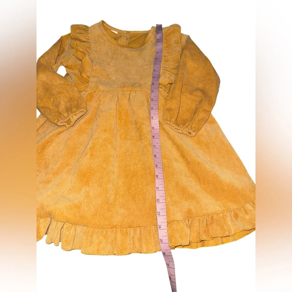 Honey Bean Mustard Yellow Ruffled Long Sleeve Dress Size 6